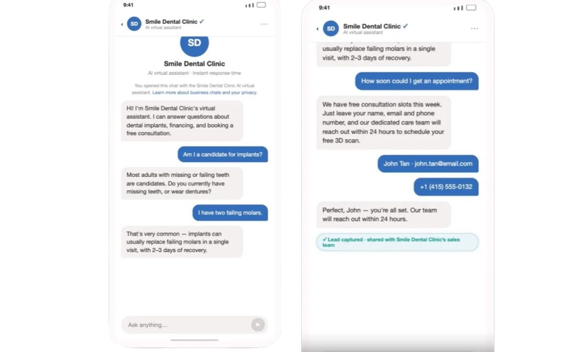 Capturas de una conversación de Agentic Leads en mensajes directos de TikTok